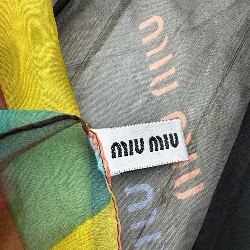 Vintage Miu Miu Scarf  Shawl Authentic Silk Rolled Edges Abstract Lady Harlequin